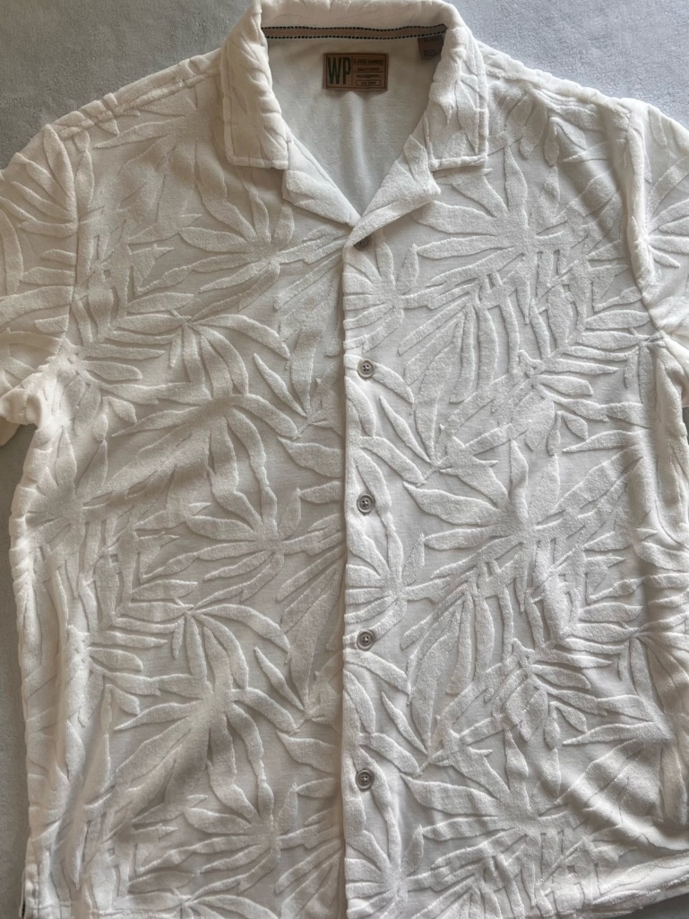 Weatherproof Men’s White Textured Leaf-Pattern Button-Down Shirt Size XL